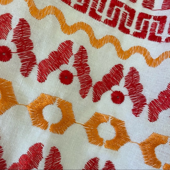 Peter Nygard Cream with Red and Orange Embroidery, Pleated Skirt 16 - Picture 8 of 11